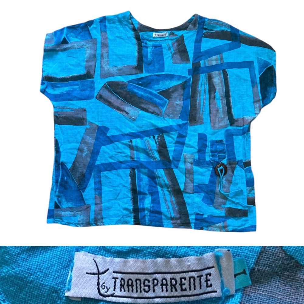 By transparente Flowy Linen short sleeve top Women’s size 1 in Blue Multi